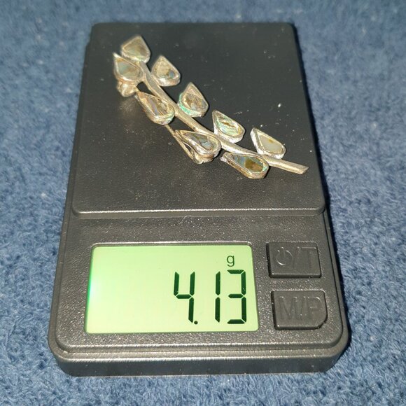 Vintage Mexico Hand Crafted Alpaca Silver Abalone Inlay Leaf Brooch - Picture 10 of 10